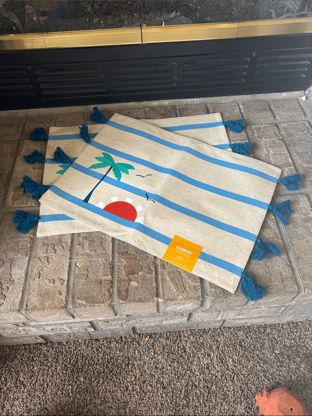 Celebrate Summer Blue-Striped Beach Palm Tree Dinner Placemats Accent GIFT NEW